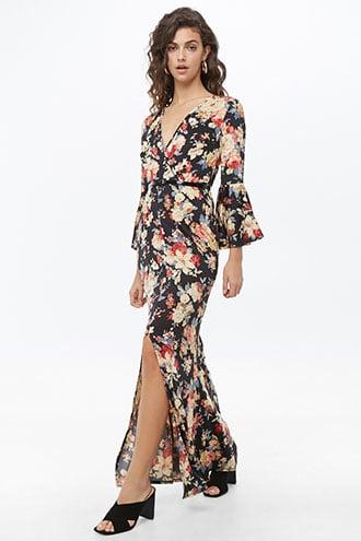 Forever21 Floral Belted Surplice Mermaid Dress