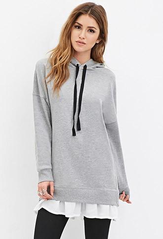 Forever21 Layered-hem Longline Hoodie