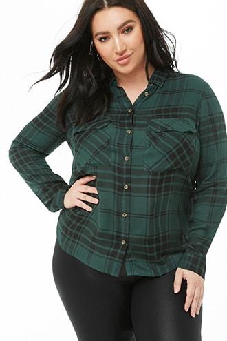 Forever21 Plus Size Curved Hem Plaid Shirt