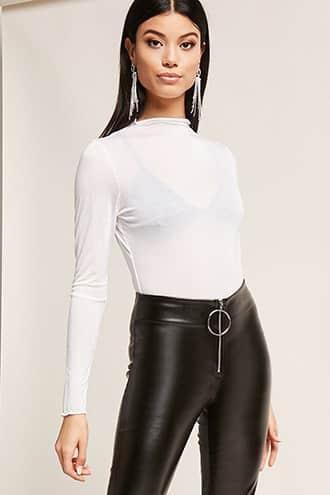 Forever21 Semi-sheer Lettuce-edge Top