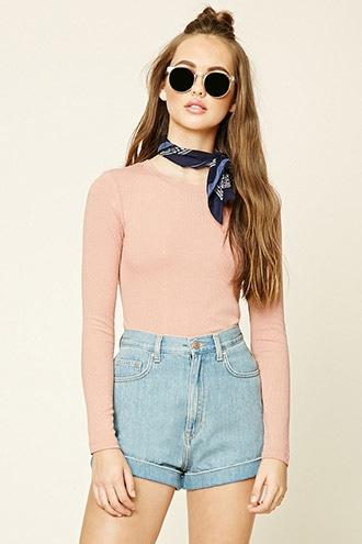 Forever21 Women's Mauve Ribbed Knit Tee