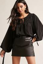 Forever21 Embroidered Balloon-sleeve Blouse