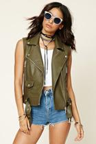 Forever21 Women's  Olive Faux Leather Moto Vest
