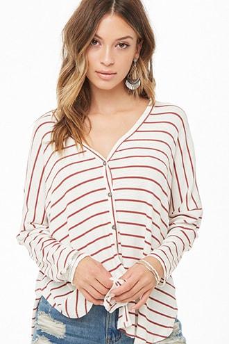 Forever21 Striped Dolphin Hem Cardigan
