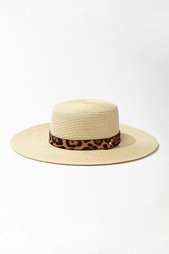 Forever21 Leopard Print Trim Straw Hat