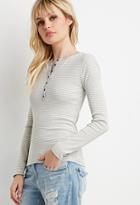 Forever21 Women's  Buttoned Stripe-patterned Tee (cream/grey)