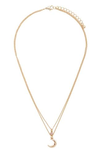 Forever21 Gold & Clear Layered Crescent Charm Necklace