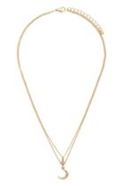 Forever21 Gold & Clear Layered Crescent Charm Necklace