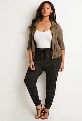 Forever21 Plus Women's  Marled Drawstring Sweatpants (black)