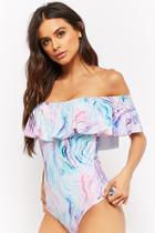 Forever21 Flounce Marble Print One-piece Swimsuit