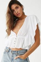 Forever21 Crinkled Plunging Button-front Top