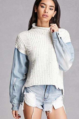 Forever21 Rehab Purl Knit Denim Sweater
