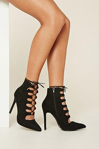 Forever21 Women's  Lace-up Faux Suede Booties
