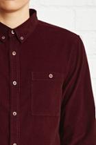 21 Men Men's  Burgundy Slim-fit Corduroy Shirt