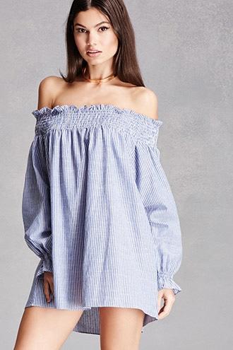 Forever21 Women's  Pinstripe Off-the-shoulder Top