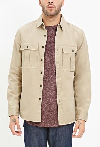 21 Men Men's  Two-pocket Cotton Shirt (khaki)