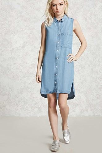 Forever21 Sleeveless Chambray Shirt Dress