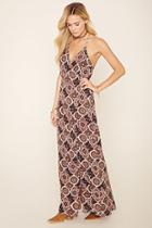 Forever21 Women's  Brown & Taupe Ornate Print Maxi Dress