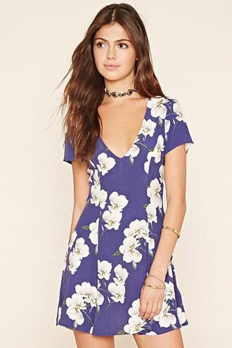 Forever21 Floral Print V-neck Dress