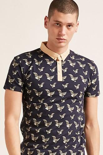 Forever21 Soul Star Crane Print Polo