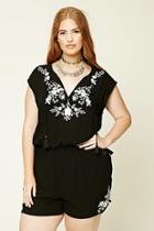 Forever21 Plus Women's  Black & Cream Plus Size Embroidered Romper