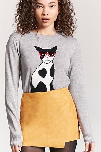 Forever21 Hipster Cat Graphic Sweater