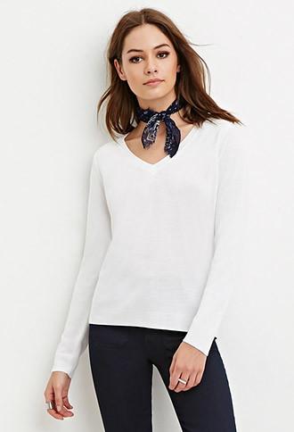 Forever21 White Classic V-neck Sweater