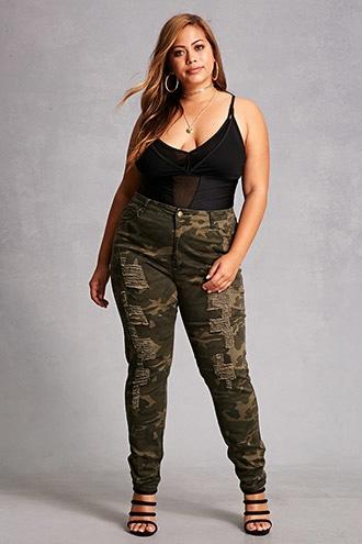 Forever21 Plus Size Distressed Camo Jeans