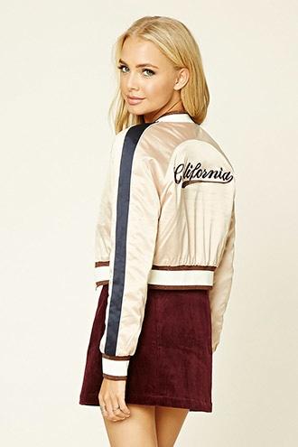 Forever21 Women's  Champagne & Navy California Varsity Jacket