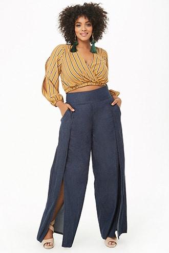 Forever21 Plus Size Split-leg Chambray Pants