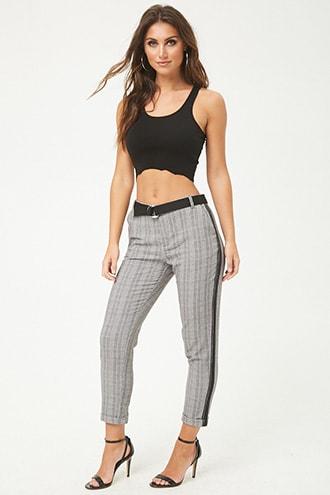 Forever21 Striped-trim Glen Plaid Pants