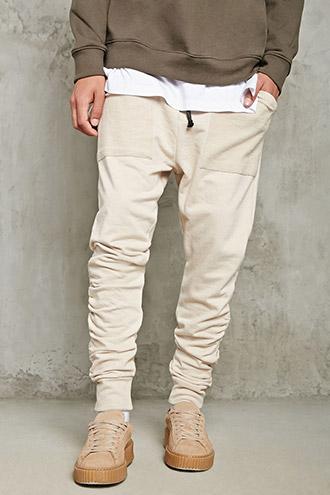 21 Men Men's  Khaki Drop-crotch Ruched Sweatpants