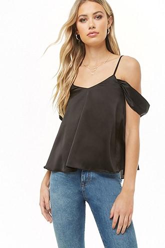 Forever21 Shirred Open-shoulder Satin Top