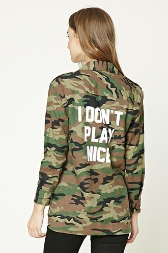 Forever21 I Dont Play Nice Camo Jacket