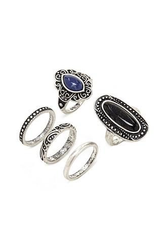 Forever21 Black & B.silver Faux Stone Ring Set