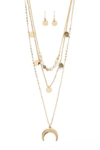Forever21 Layered Moon Pendant Necklace & Disc Earrings Set