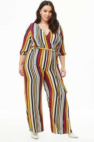 Forever21 Plus Size Striped Surplice Crepe Jumpsuit