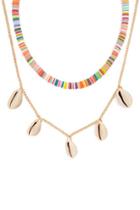 Forever21 Cowrie Shell & Multicolor Disc Necklace Set