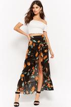 Forever21 Floral Ruched High-low Ruffle-trim Skirt