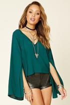 Forever21 Women's  Hunter Green Bell-sleeved Top