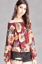 Forever21 Open Tie-sleeve Floral Blouse