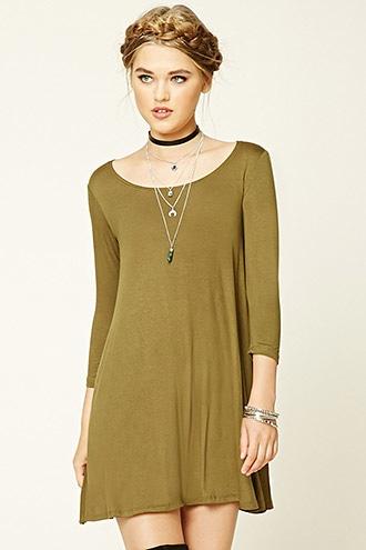 Forever21 Women's  Olive Classic Trapeze Dress