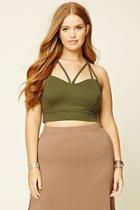 Forever21 Plus Women's  Olive Plus Size Strappy Crop Top