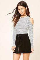 Forever21 Women's  Ivory & Black Striped Open-shoulder Top