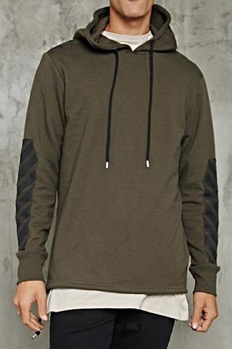 Forever21 Stripe-sleeve Patch Zip Hoodie
