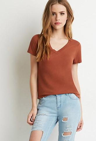 Forever21 Plus Women's  Chestnut Classic V-neck Tee