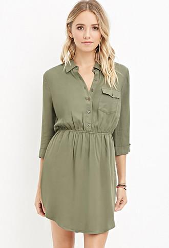 Forever21 Buttoned-pocket Shirt Dress
