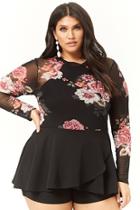 Forever21 Plus Size Sheer Floral Contrast Mini Skort Romper