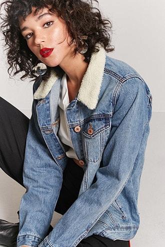 Forever21 Faux Shearling Lined Denim Jacket