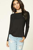 Forever21 Women's  Black Ribbed Knit Scoop Back Top